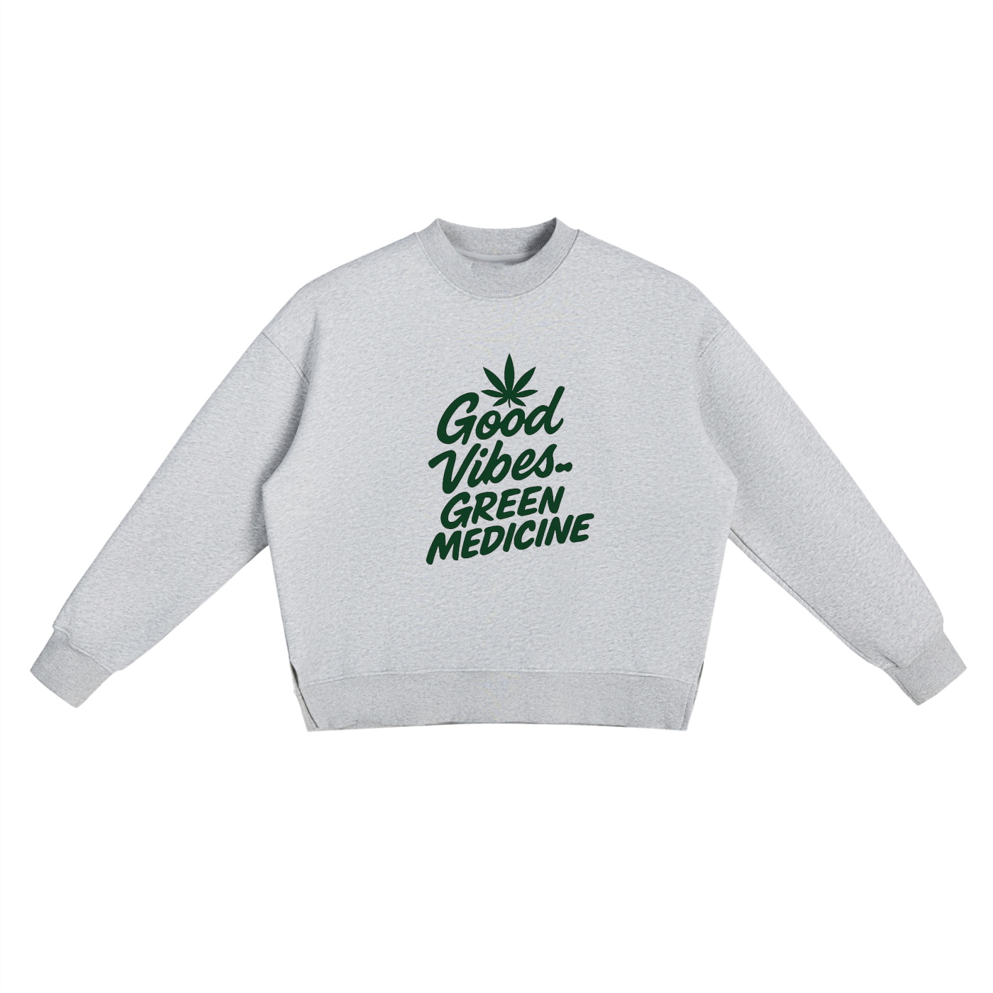 “Good Vibes” Fleece Side Slit Crewneck Sweatshirt
