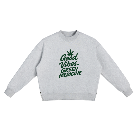 “Good Vibes” Fleece Side Slit Crewneck Sweatshirt